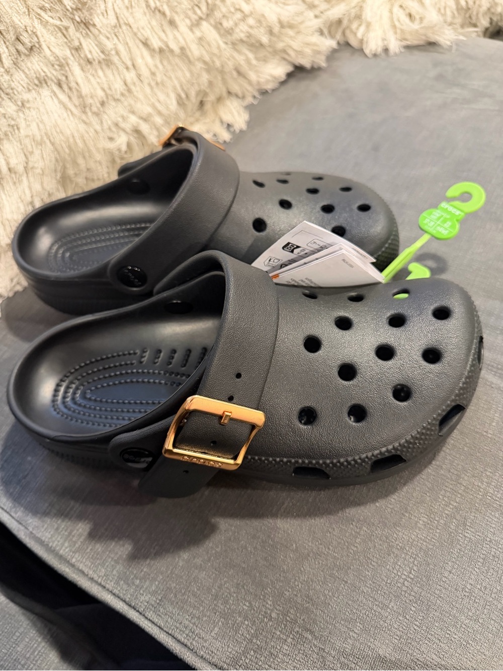 Kids Black Clog Sandals with Gold Buckle